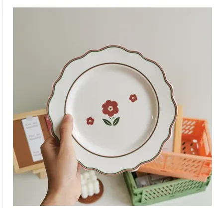 Plato plano de cerámica con tulipán de estilo japonés, bonito plato pequeño para cenar.