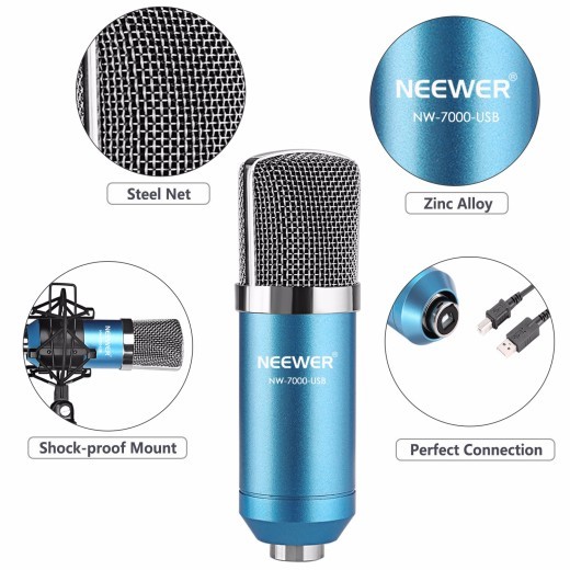 Micrófono de condensador de estudio profesional USB Neewer NW-7000 y soporte de brazo de tijera de suspensión ajustable NW-35 con soporte de choque y kit de abrazadera de montaje en mesa, perfecto para transmisión y grabación de sonido.