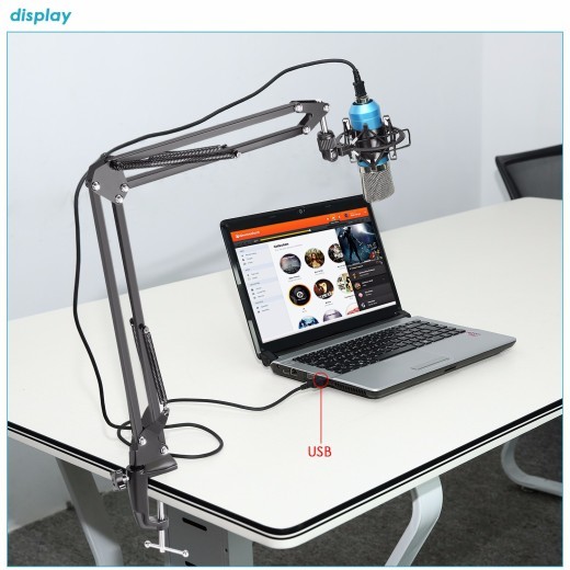 Micrófono de condensador de estudio profesional USB Neewer NW-7000 y soporte de brazo de tijera de suspensión ajustable NW-35 con soporte de choque y kit de abrazadera de montaje en mesa, perfecto para transmisión y grabación de sonido.
