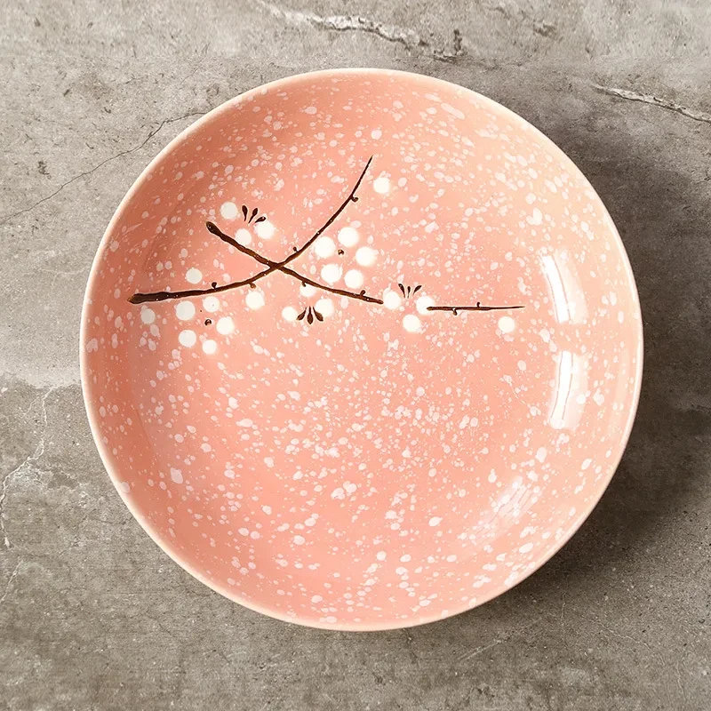 Cuenco de fideos de cerámica japonés pintado a mano con diseño de Sakura de Domeiran.