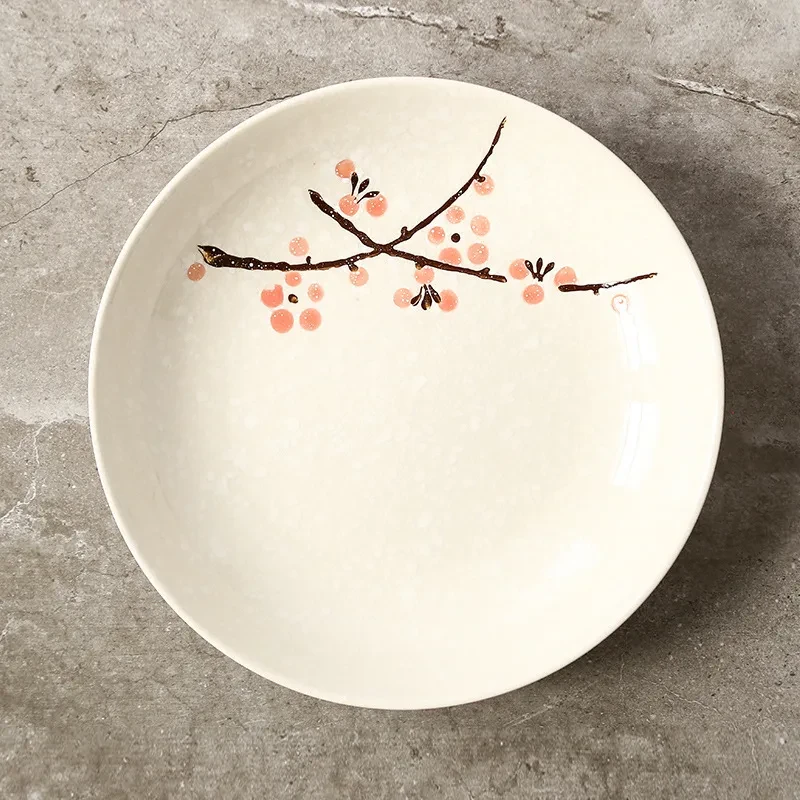 Cuenco de fideos de cerámica japonés pintado a mano con diseño de Sakura de Domeiran.