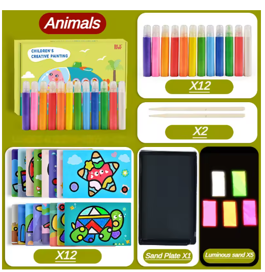 Juego de pintura en polvo de colores, libros para colorear DIY para niños, juguetes científicos educativos seguros, material luminoso, regalo de personajes de dibujos animados.