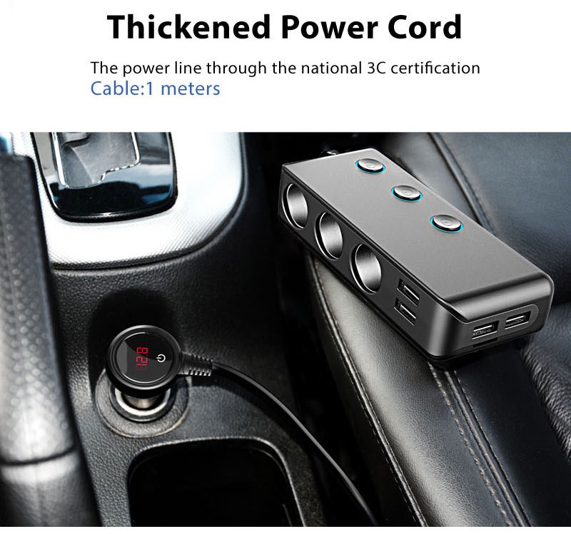 Cargador de coche de 120 W con enchufe para uno o tres encendedores e interruptor independiente