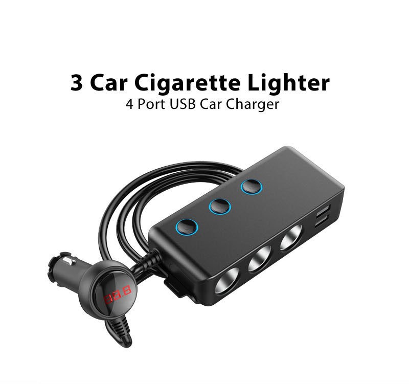 Cargador de coche de 120 W con enchufe para uno o tres encendedores e interruptor independiente