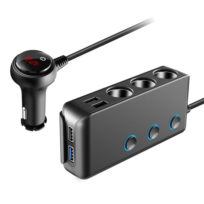 Cargador de coche de 120 W con enchufe para uno o tres encendedores e interruptor independiente