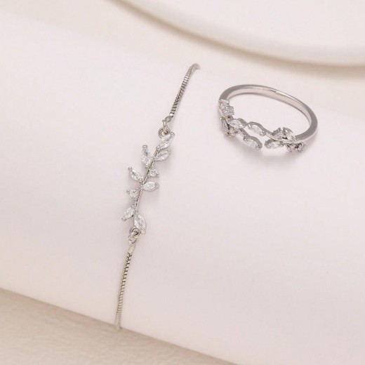 Pulsera y anillo de plata con ojo de caballo, cristal y circonita, ideal para atuendos diarios y festivos de mujer.