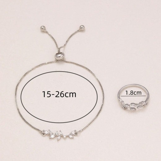 Pulsera y anillo de plata con ojo de caballo, cristal y circonita, ideal para atuendos diarios y festivos de mujer.