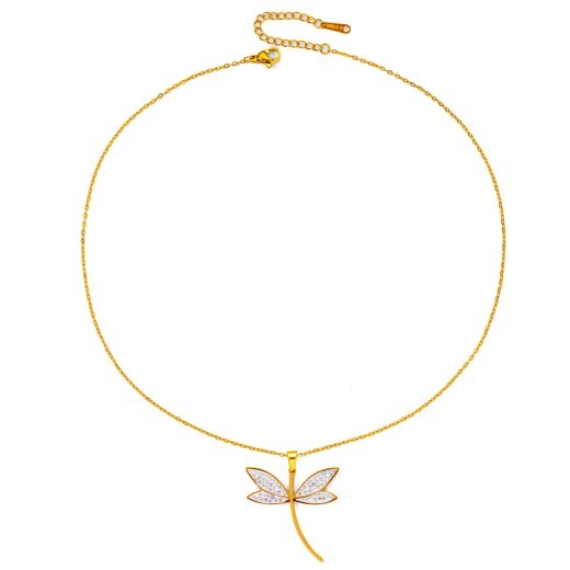 Collar de libélula de acero de titanio con microestrás y circonitas