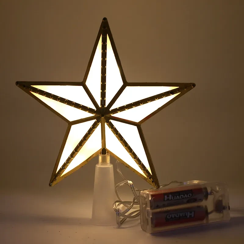 Luces navideñas con forma de estrella en la parte superior del árbol, de plástico, con USB y dos funciones de alimentación.