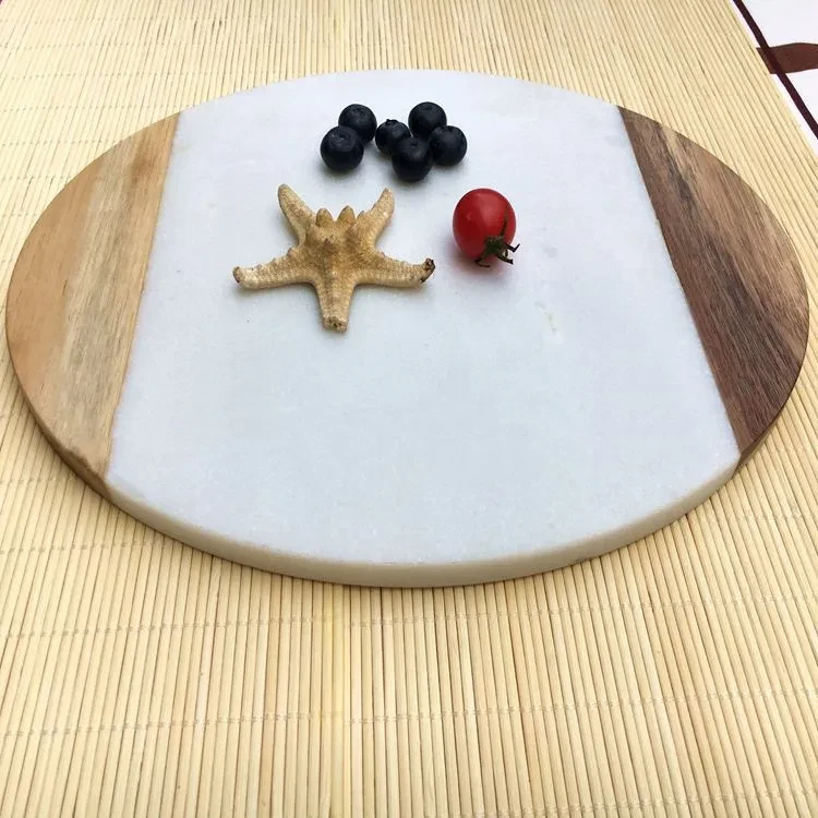 Plato plano de madera maciza con empalme de mármol creativo