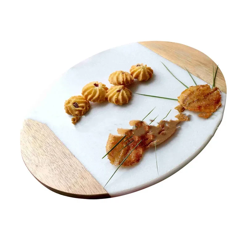 Plato plano de madera maciza con empalme de mármol creativo