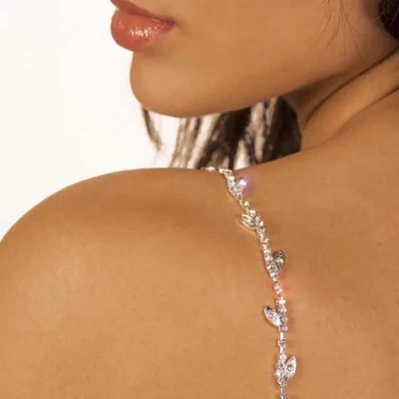 Cadena de hombro con diamantes de imitación y hojas para mujer