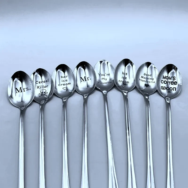 Cuchara de acero inoxidable con mango largo, vajilla para parejas