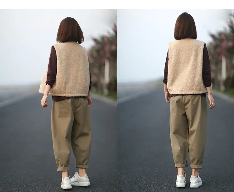 Pantalón corto de polar artístico retro para mujer