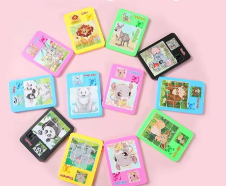 Rompecabezas deslizante de animales de dibujos animados, laberinto de 16 cuadrículas, juguetes pequeños, regalo de jardín de infantes, juguetes de reconocimiento de imágenes para educación temprana