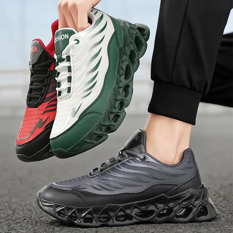 Zapatillas deportivas con cordones para hombre, suela gruesa, vulcanizadas, para correr al aire libre y deportes casuales.