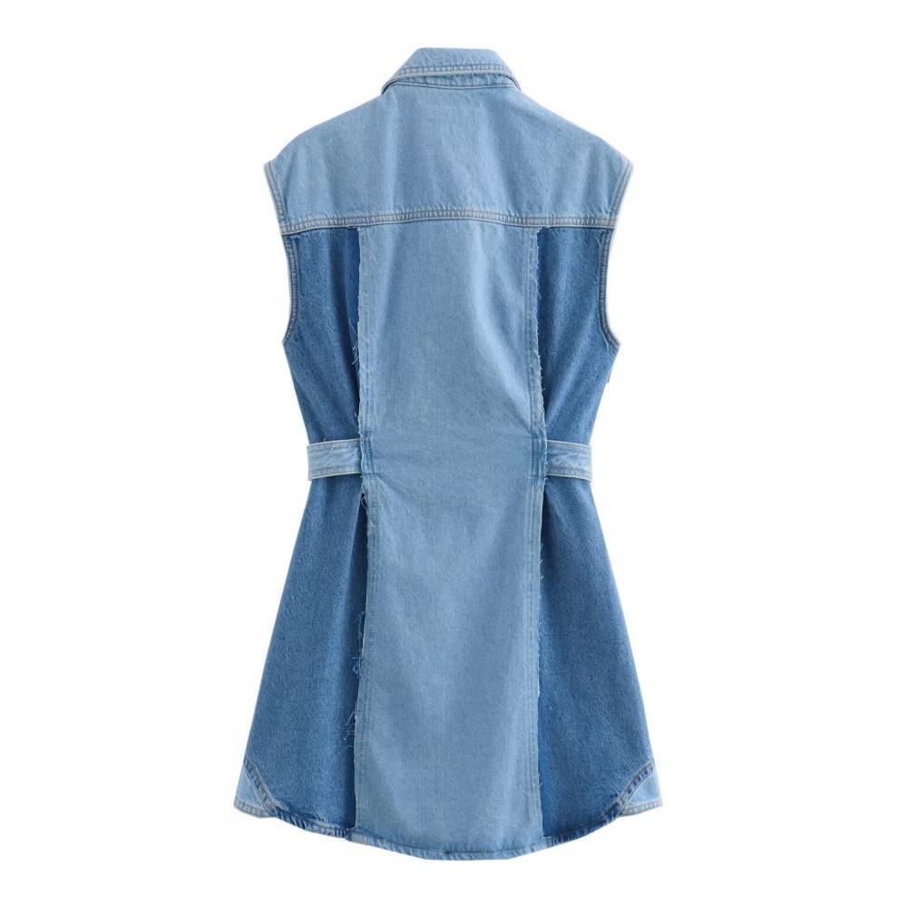 Vestido de patchwork sin mangas de moda urbana vintage para mujer
