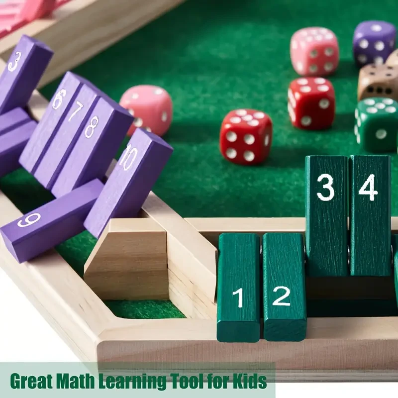 Juego de mesa Shut The Box para 6 jugadores con dados adicionales