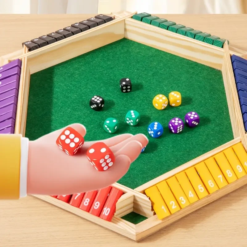Juego de mesa Shut The Box para 6 jugadores con dados adicionales