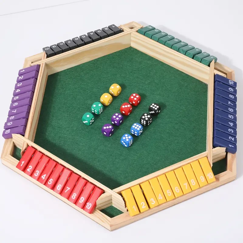 Juego de mesa Shut The Box para 6 jugadores con dados adicionales