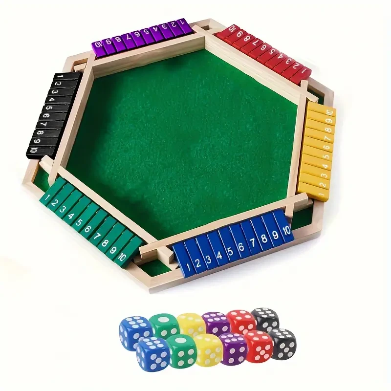 Juego de mesa Shut The Box para 6 jugadores con dados adicionales
