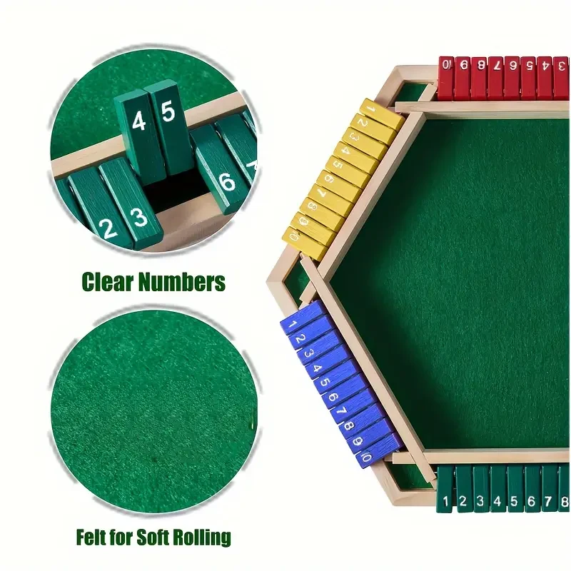 Juego de mesa Shut The Box para 6 jugadores con dados adicionales