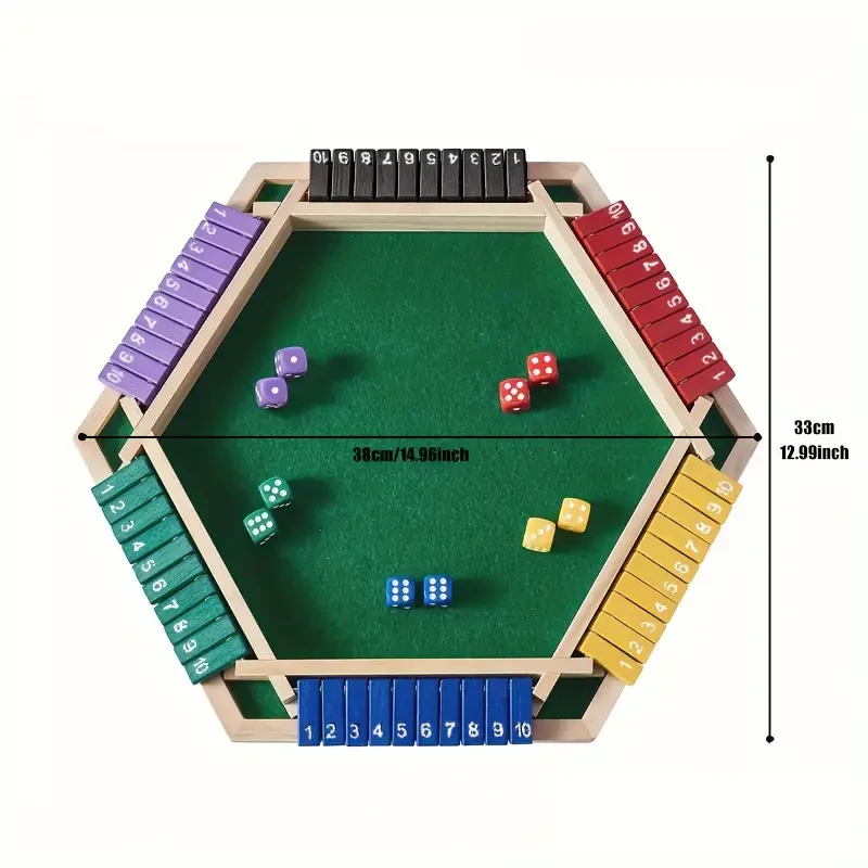 Juego de mesa Shut The Box para 6 jugadores con dados adicionales