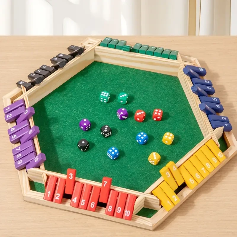 Juego de mesa Shut The Box para 6 jugadores con dados adicionales