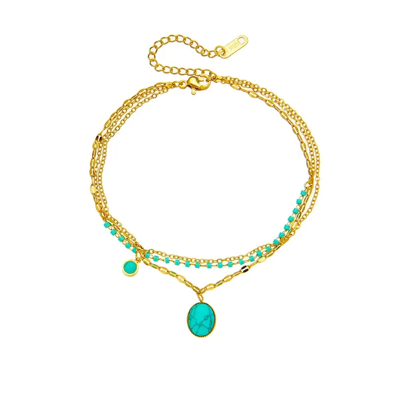 Colgante bohemio de piedra de pino azul ovalada