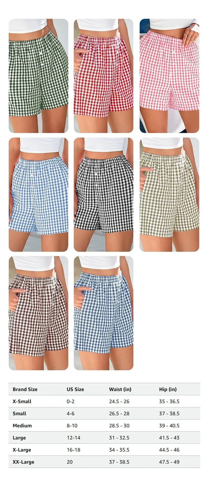 Pantalones cortos casuales de cintura alta y holgados a cuadros para mujer
