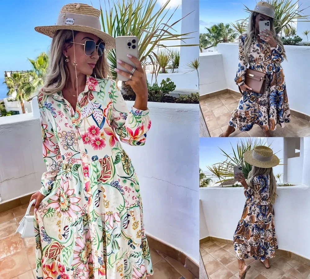 Vestido estampado con cuello en V especial de moda para mujer