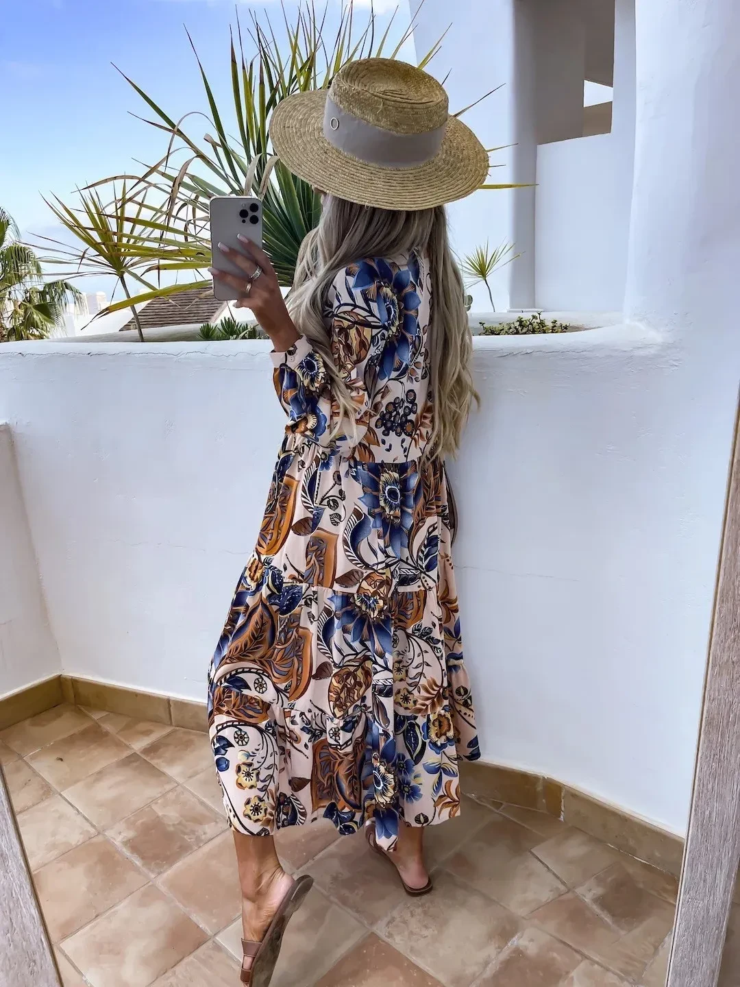 Vestido estampado con cuello en V especial de moda para mujer