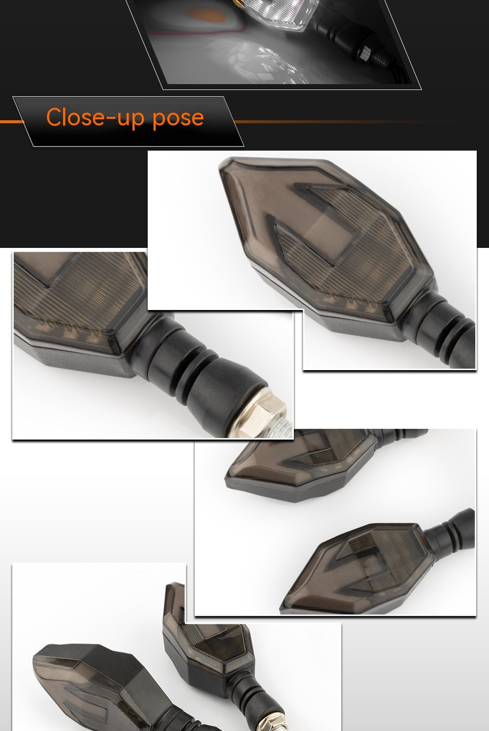 Guía de luz LED bicolor con forma de flecha para motocicleta, luz de circulación diurna con señal de giro