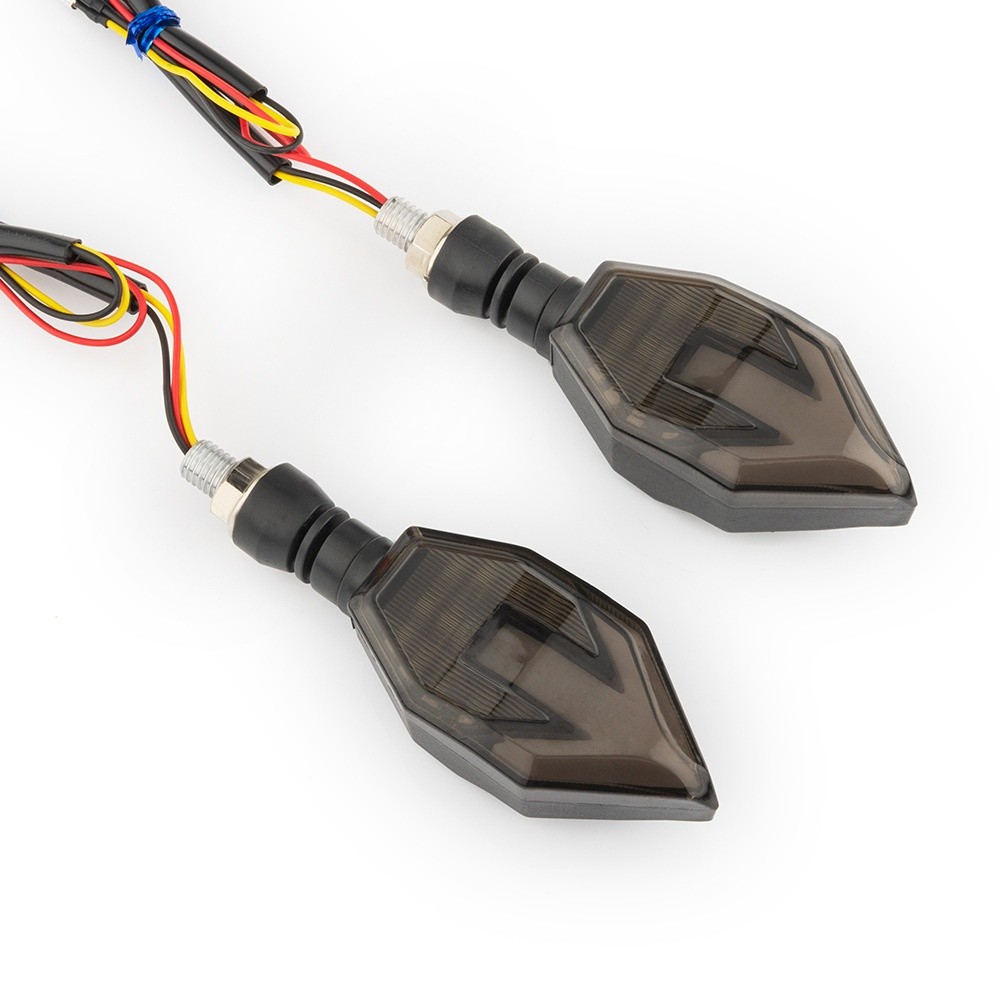 Guía de luz LED bicolor con forma de flecha para motocicleta, luz de circulación diurna con señal de giro
