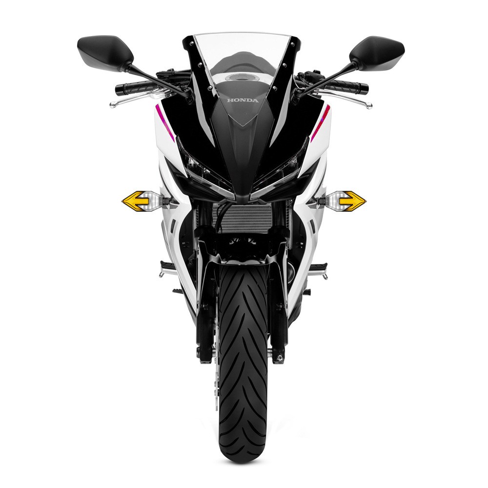 Guía de luz LED bicolor con forma de flecha para motocicleta, luz de circulación diurna con señal de giro