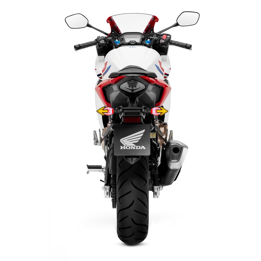 Guía de luz LED bicolor con forma de flecha para motocicleta, luz de circulación diurna con señal de giro