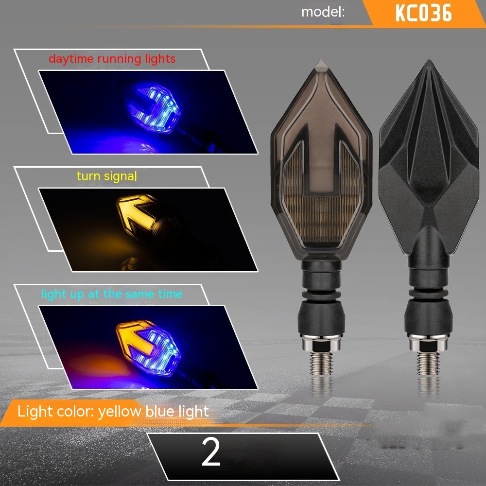 Guía de luz LED bicolor con forma de flecha para motocicleta, luz de circulación diurna con señal de giro