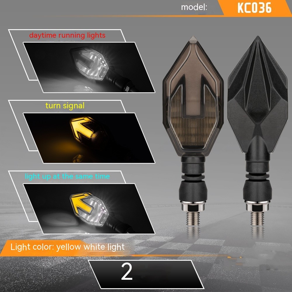 Guía de luz LED bicolor con forma de flecha para motocicleta, luz de circulación diurna con señal de giro