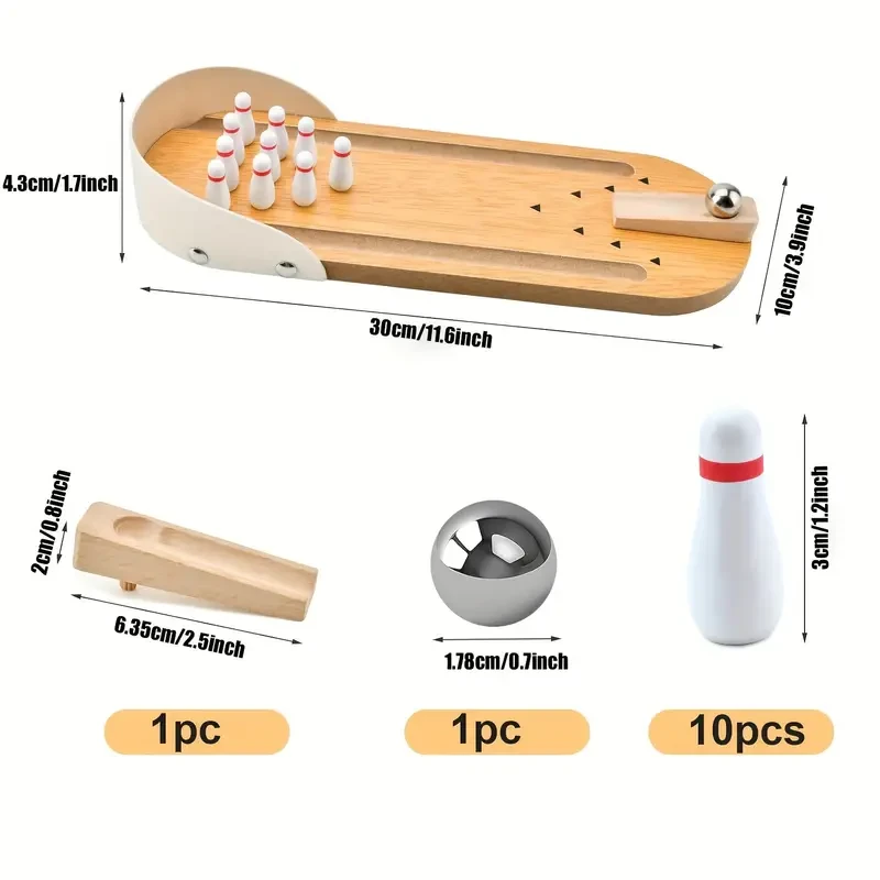 Juego de bolos de mesa en miniatura de madera de 10 bolos