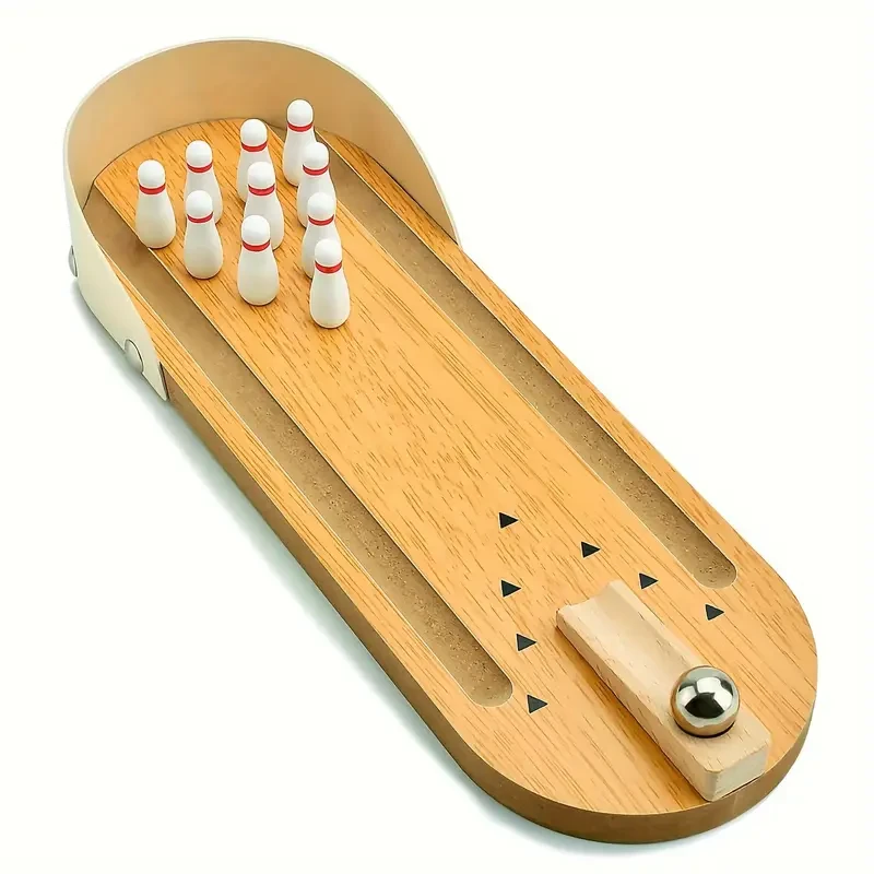 Juego de bolos de mesa en miniatura de madera de 10 bolos