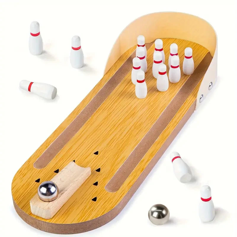 Juego de bolos de mesa en miniatura de madera de 10 bolos