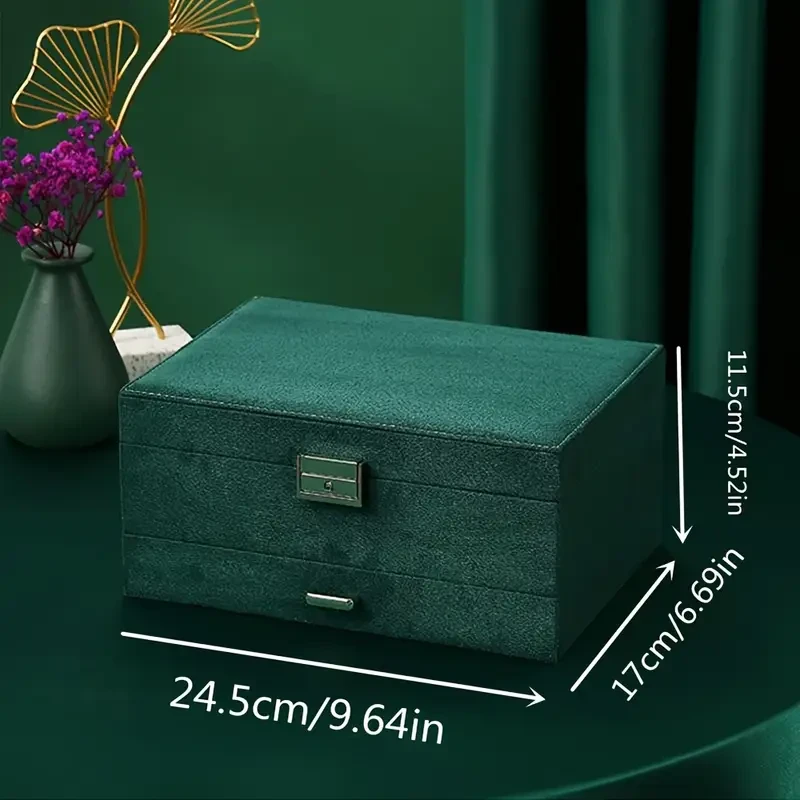Caja de almacenamiento de joyas de lujo verde oscuro