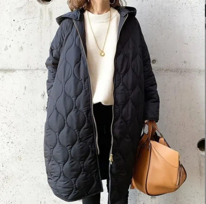 Chaqueta de algodón con capucha y entramado de diamantes para mujer, otoño e invierno
