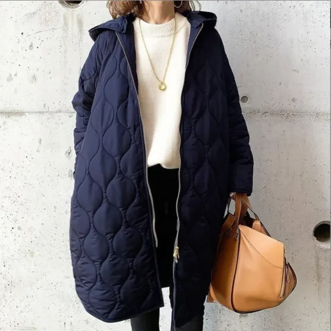 Chaqueta de algodón con capucha y entramado de diamantes para mujer, otoño e invierno