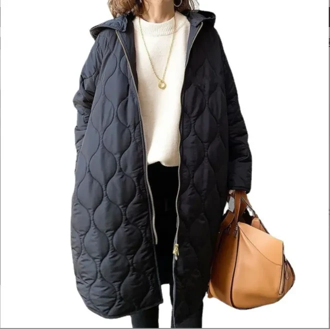 Chaqueta de algodón con capucha y entramado de diamantes para mujer, otoño e invierno