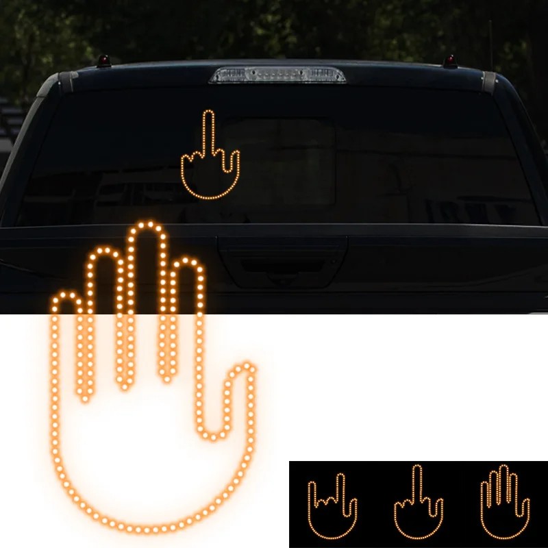 Nueva y divertida luz LED gestual iluminada para el dedo del coche con control remoto, señales de furia al volante, lámpara de mano con luz gestual para el dedo medio