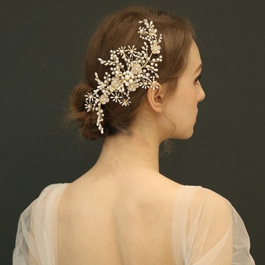 Tocado de novia hecho a mano con clip lateral para mujer