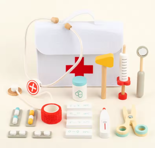 Juguete educativo de madera para juego de simulación de médico, herramienta médica de simulación, bolsa de almacenamiento médica, juego de accesorios de enfermera, juguete de regalo para niños