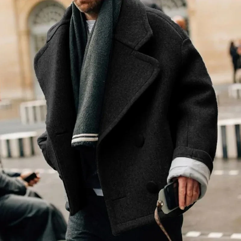 Abrigo de lana corto con solapa grande de moda urbana de otoño e invierno