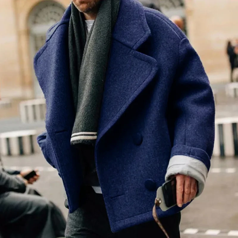 Abrigo de lana corto con solapa grande de moda urbana de otoño e invierno